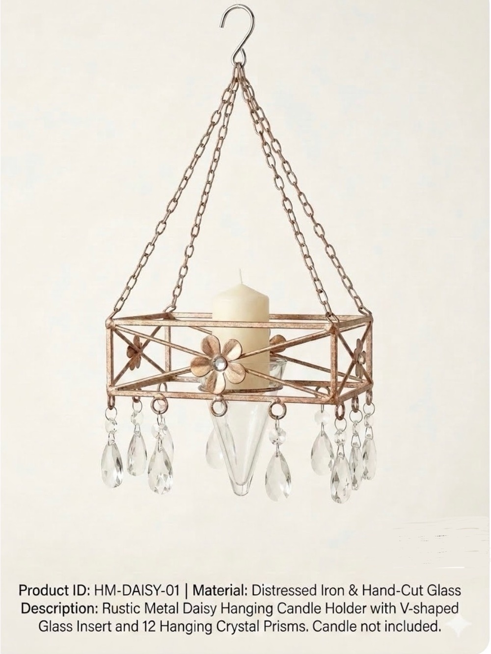 Shabby Chic Distressed Gold Hanging Votive Holder | Boho Patio Decor